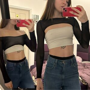 Iheartraves Mesh Bolero Crop Top Black